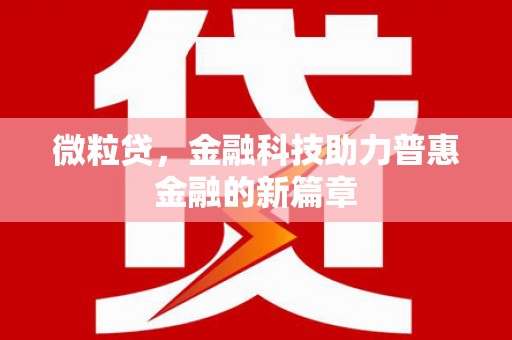 黄南微粒贷，金融科技助力普惠金融的新篇章